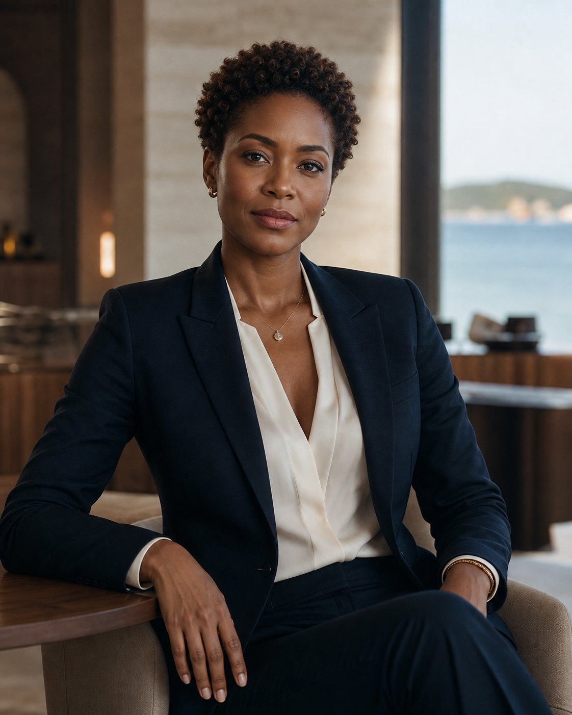 Portrait of Amara Vale, managing partner at Veyra